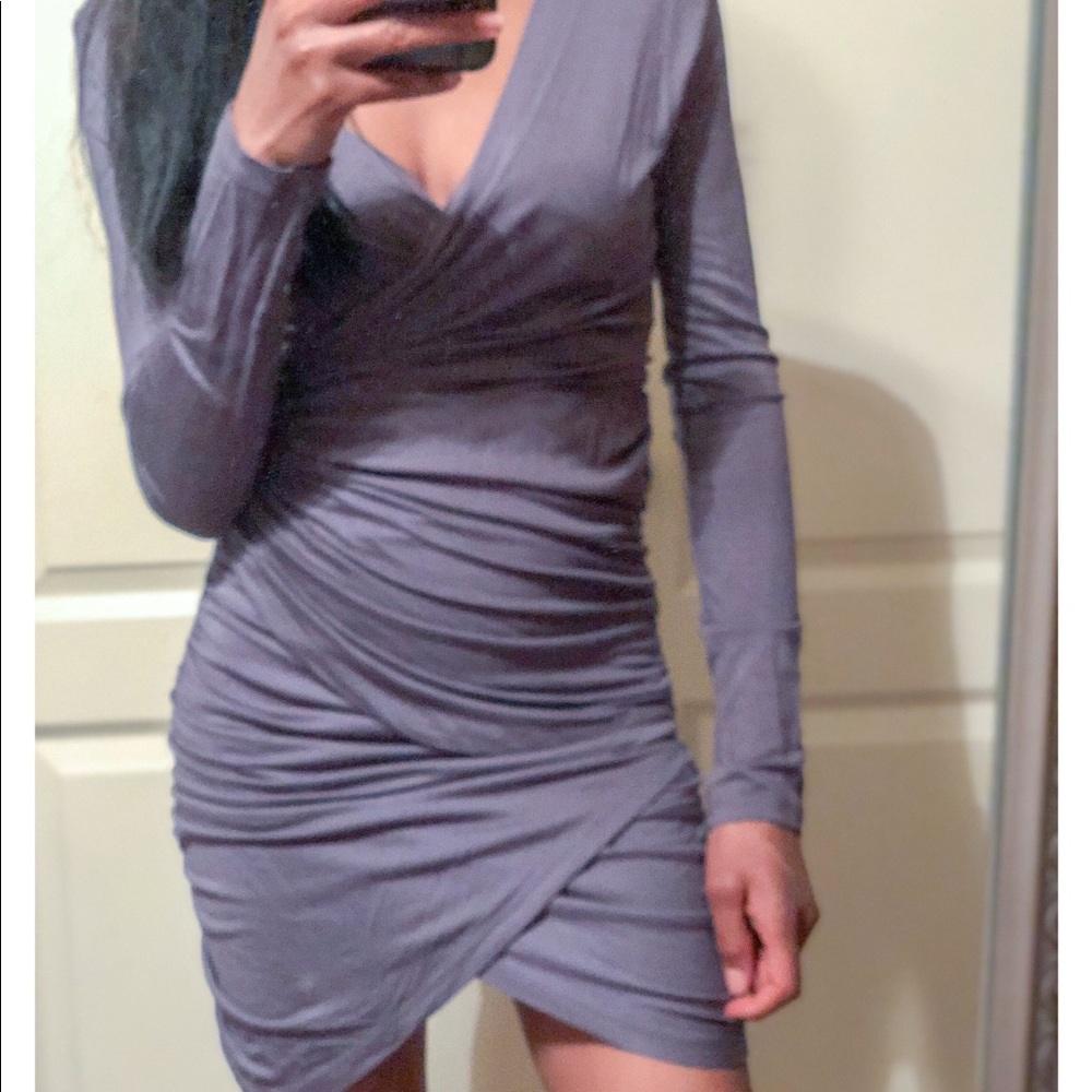 Never worn slate grey ruched wrap dress.